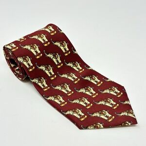 Rene Chagal Silk Italian Design Necktie Animal Print Elephants Handmade Maroon